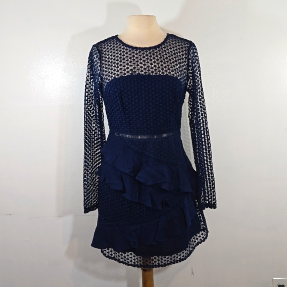 Sage & Paige Dreaming of April Navy Long Sleeve Lace Mini Dress Large
